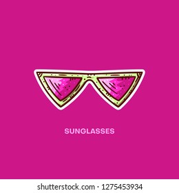 Hand drawn modern triangle women's sunglasses illustration. Vector clipart