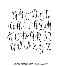 Hand drawn modern typeface. Uppercase stylish script / font. Typographic letter / lettering. Vector illustration. Decorative style font.