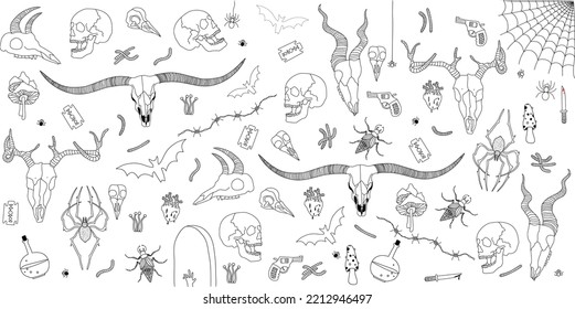 Handgezeichnete moderne Vektorgrafik. Halloween-Konzept. Alle Elemente sind isoliert.