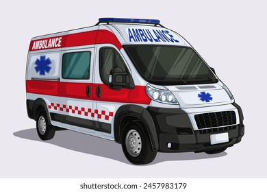 Camioneta blanca moderna dibujada a mano, vehículo médico del coche de emergencia de la ambulancia conveniente para el transporte médico 