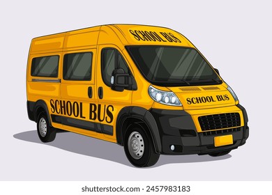 Hand drawn modern yellow school bus, elementary kids transport van, transport truck for students