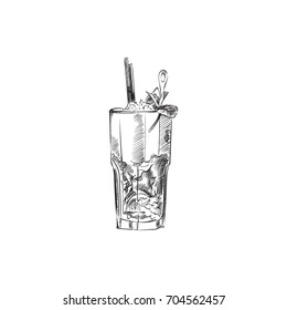 Hand Drawn Mojito Sketch Symbol. Vector Cocktail Element In Trendy Style.