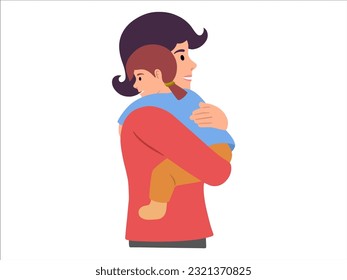 Hand drawn Mom hugging daughter illustration