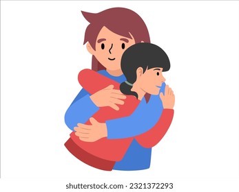 Hand drawn Mom hugging daughter illustration