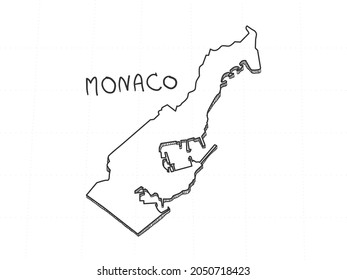Dibujo manual del Mapa 3D de Mónaco sobre fondo blanco.