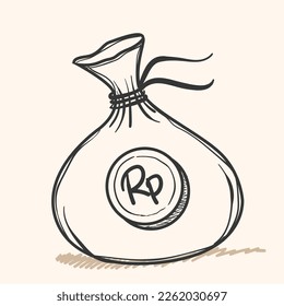 Hand drawn money bag element  Doodle sketch style  Drawing line simple money bag icon  Isolated vector illustration 