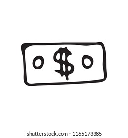 Hand Drawn money doodle. Sketch dollar icon. Decoration element. Isolated on white background. Flat design. Vector illustration.