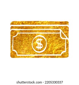 Hand Drawn Money Icon In Gold Foil Texture Vector Illustration