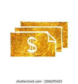 Hand Drawn Money Icon In Gold Foil Texture Vector Illustration