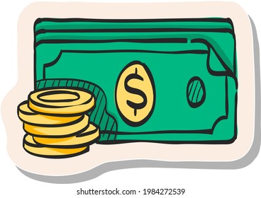 Hand drawn Money icon in sticker style vector illustration