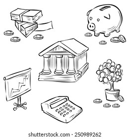 Hand drawn money icons set