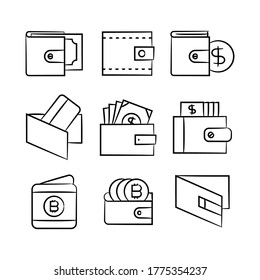 hand drawn money wallet icons set