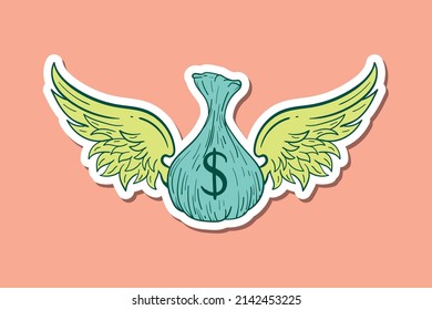 hand drawn money with wings doodle illustration for stickers print etc premium vector