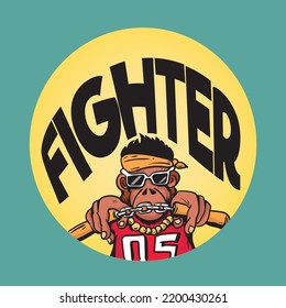 hand drawn monkey fighter illustration. isolated monkey vector.