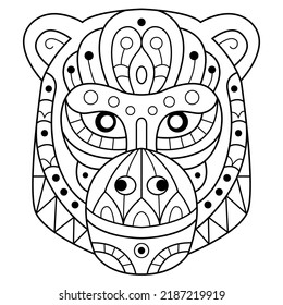 Hand drawn monkey head in zentangle style