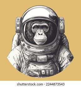 Hand drawn monkey hipster astronaut vector illustration. Monkey astronaut in outer space t-shirt design