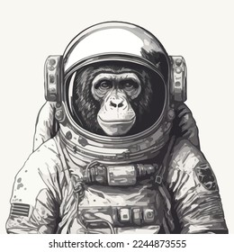 Hand drawn monkey hipster astronaut vector illustration. Monkey astronaut in outer space t-shirt design