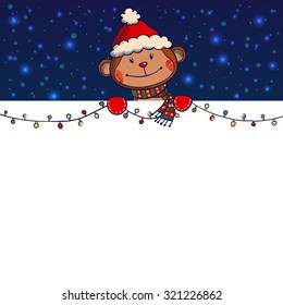 Hand drawn Monkey holding banner. Vector illustration