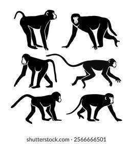 Hand drawn monkey silhouette collection logo icon