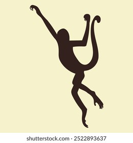 Hand drawn monkey silhouette in flat style illustration