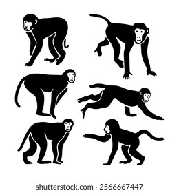 Hand drawn monkey silhouette logo icon set