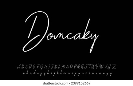 Hand drawn mono line font lowercase and uppercase. Calligraphy decorative ABC alphabet isolated. Hand lettering and custom typography for your designs, logo, poster, card. Vector typeface.