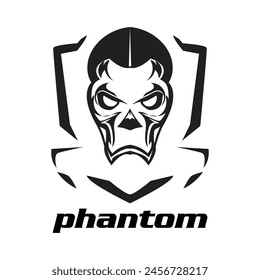 hand drawn monochromatic, vector, logo of a phantom in e-sports style template 
