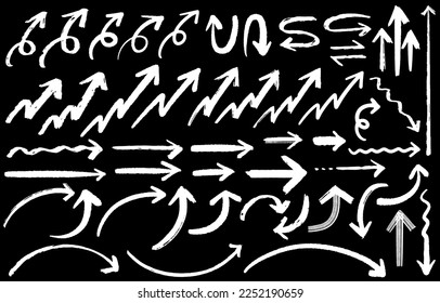 Hand drawn monochrome arrow set(black background).
Easy-to-use vector data.