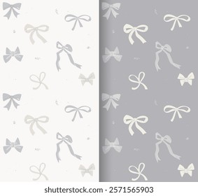 Hand drawn monochrome bows. Square seamless pattern, gray pastel colors. fashion vector illustration.Background, wrapping paper. For Wedding celebration, gift, holiday,