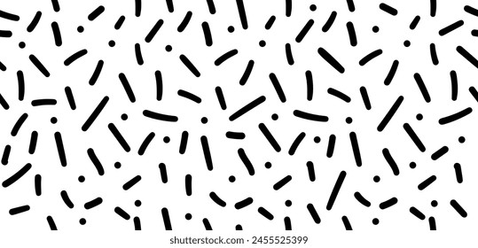 Hand drawn monochrome confetti Y2K seamless pattern. Abstract doodle lines background for groovy banners, posters, presentations