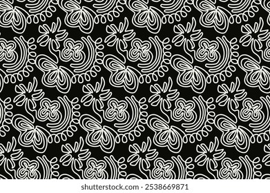 HAND DRAWN MONOCHROME COUCHING FLORAL PRINTS SEAMLESS PRINT DIGITAL PATTERN IN VECTOR FILE