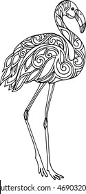 Hand drawn monochrome doodle zentangle flamingo illustration for coloring book