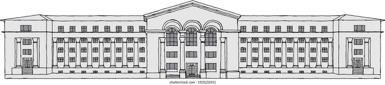 Hand drawn monochrome educational building