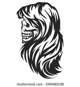 Hand Drawn Monochrome Female Skull Hair Stock Vector (Royalty Free ...