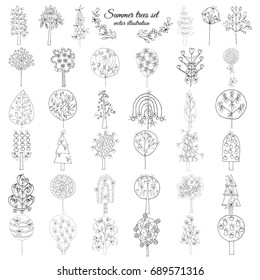 Hand Drawn Monochrome Floral Elements Set