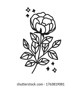 Hand drawn monochrome flower bud, plant, leaf, and foliage element for wedding invitation, logo, symbol, greeting cards, botanical icon, or banner. Summer, spring, and autumn botany element
