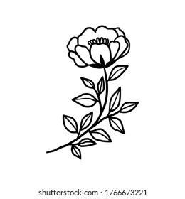 Hand drawn monochrome flower bud, plant, leaf, and foliage element for wedding invitation, logo, symbol, greeting cards, botanical icon, or banner. Summer, spring, and autumn botany element