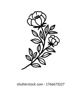 Hand drawn monochrome flower bud, plant, leaf, and foliage element for wedding invitation, logo, symbol, greeting cards, botanical icon, or banner. Summer, spring, and autumn botany element