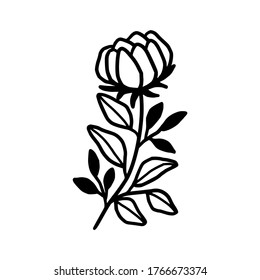 Hand drawn monochrome flower bud, plant, leaf, and foliage element for wedding invitation, logo, symbol, greeting cards, botanical icon, or banner. Summer, spring, and autumn botany element