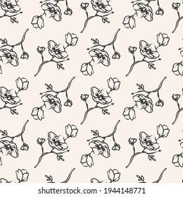 Hand drawn monochrome flower pattern design