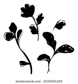 Hand Drawn monochrome flowers vector illustration, Silhouette of a flower arrangement on a white background