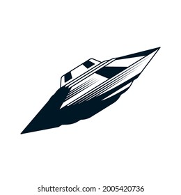 Hand drawn monochrome flying ufo vector illustration