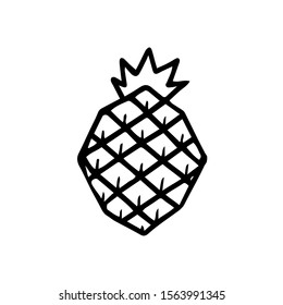 Hand drawn monochrome icon of pineapple fruit with leaf isolated on white background. Tropical fruit coloring page. Simple doodle sketch. Symbol of exotic summer, vitamin, healthy. Vector illustration