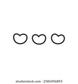 Hand drawn monochrome illustration of ellipsis with dots in the form of hearts isolated on a white background. Romantic emoji. Kawaii St. Valentine day sticker. Vector 10 EPS.