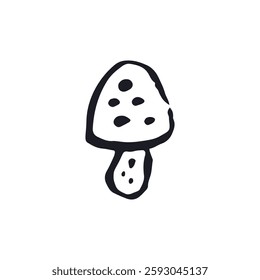 Hand drawn monochrome inky sketch style amanita mushroom. Poisonous fungy black and white doodles