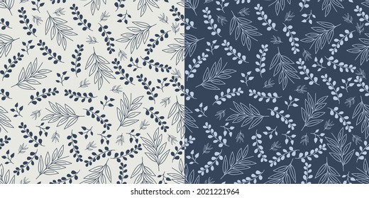 Hand drawn monochrome leaves seamless pattern