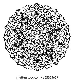 Hand drawn monochrome oriental ornamental lace round mandala for use in design t-shirt, vintage card, party invitation, poster, brochures, gift album, henna tattoo, scrapbook cover or pages