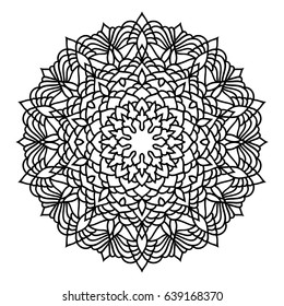 Hand drawn monochrome oriental ornamental lace round mandala for use in design t-shirt, vintage card, party invitation, poster, brochures, gift album, henna tattoo, scrapbook cover or pages