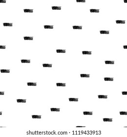 Hand drawn monochrome pattern with charcoal dashes. Seamless background.
