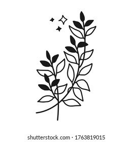Hand drawn monochrome plant, leaf, and foliage element for wedding invitation, logo, symbol, greeting cards, botanical icon, or banner. Summer, spring, and autumn botany element